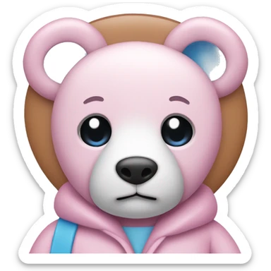 Pink Teddy with white coat and blue inner ear sticker