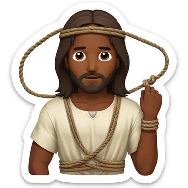 Dark skin christ Jesus tied to ropes injured  sticker