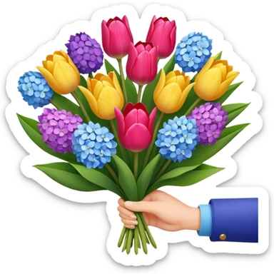 tulip, hyacinth and hydrangeas boquet in one hand held boquet  sticker