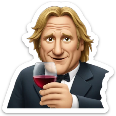 Gerard Depardieu with glass of red wine sticker
