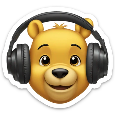 Winnie Pooh holding headphones  sticker
