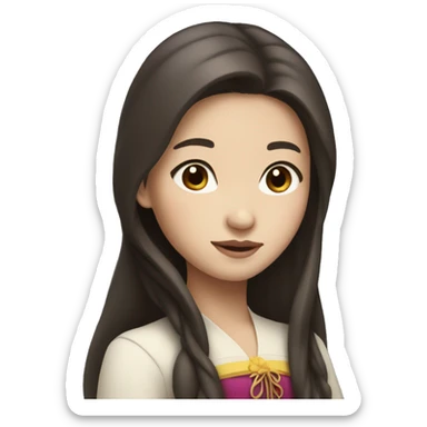 Asian girl with long brown hair and snow white skin sticker