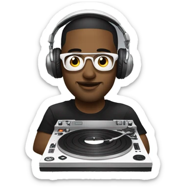 white Dj with his turntables sticker