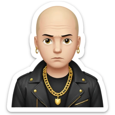 Bald Russian 1990s gangster emoji, leather jacket, , serious face sticker