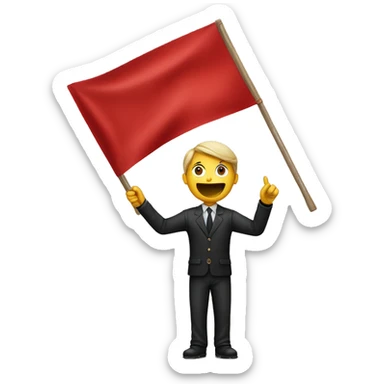 The photographer holds a red flag in his hands sticker