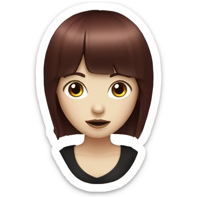 girl that has white skin and Long Dark red hair and fringe bangs and is wearing black sticker