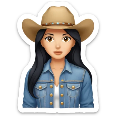 hot tanned woman with long black hair cowgirl style sticker