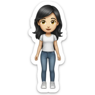 young girl with dark hair5 and white skin full length sticker