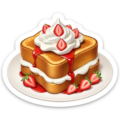 French toast with strawberry on top and whipped cream sticker