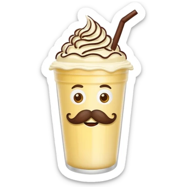 banana milkshake in a take-out cup with mustache sticker