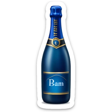 Realistic dark  blue champagne bottle with glass of blue champagne.  sticker