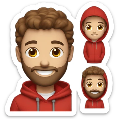 white dude smiling with a brown beard and short brown hair with a red hooded hoodie with "Posh" embroidered on the hoodie sticker