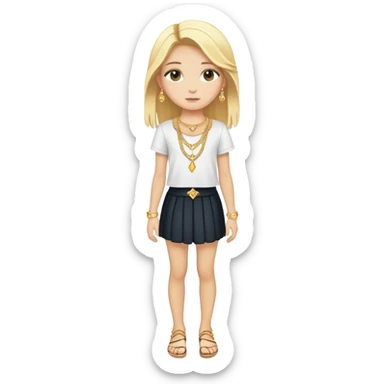 Full body white teenage girl with blonde hair, choni style with gold jewelry sticker