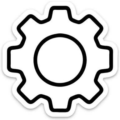 black and white outline icon of a spur gear, bold lines, modern outline sticker