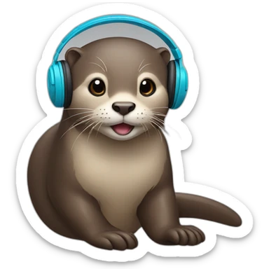 otter with headphones sticker