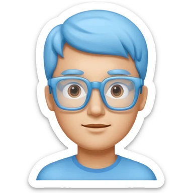 A 3D cartoon sky-blue square spectacle, slightly thick frame, glossy surface,Only glasses. sticker