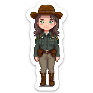 white woman park ranger with brown and gray hair sticker