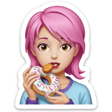 fat girl with pink hair eating donuts sticker