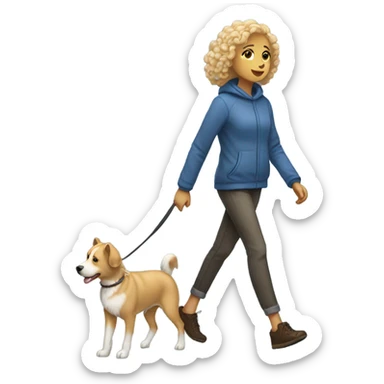 thin short woman with curly blond hair walking siberian dog sticker