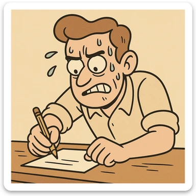 a man working hard with sweat on his face, cartoon style sticker