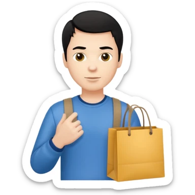 a white man black hair with clothing shopping bag sticker