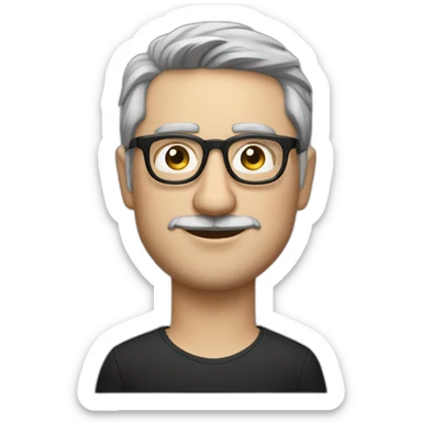 Black Tesla Model 3 with middle age lean white man with black hair & glasses sticker