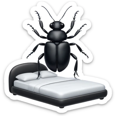 Black beetle laying on its back in a bed sticker