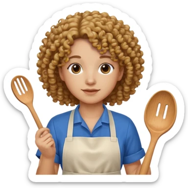 person with curly hair in blue apron sticker