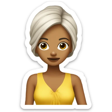 crea a una persona de cabello corto castaño, test blanca en un parque lleno de flores, que ella luzca con vestido amarillo y al lado tenga su mascota una chihuahua con un vestido amarillo tambien, las dos deben verse paseando en el parque  sticker