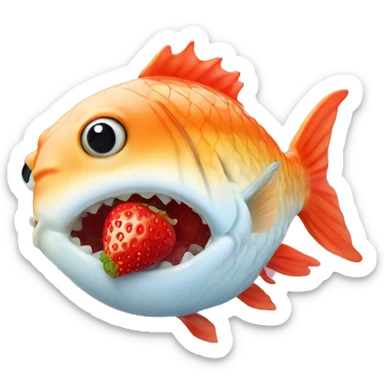 Puffed up fish with strawberry in the mouth  sticker