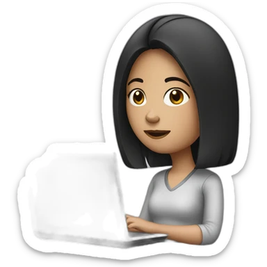 Dark haired girl with computer sticker