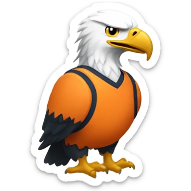 Bald eagle wearing orange and white basketball jersey sticker