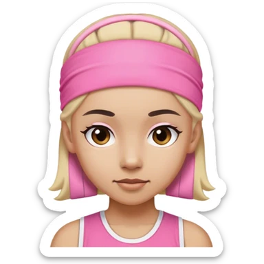 The face of a gymnast in a sports pink headband sticker
