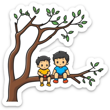 child sitting on a tree branch sticker