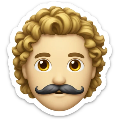 Homme cheuveux boucle+ moustache fine  sticker
