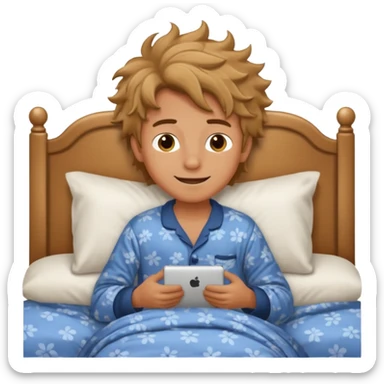 emoji- of a smiley boy waking up in bed sticker