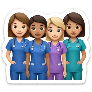 Nurses of different ethnicities in various color scrubs sticker