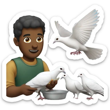 white man feeding pigeons sticker