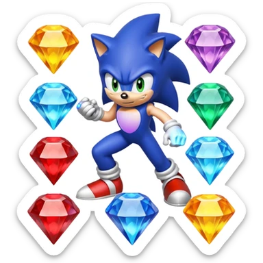I want Sonic the hedgehog with the 7 chaos emeralds and the Goku aura transformation, where is the super Sonic aura Is a power 7 diamonds, red, blue, yellow, green, white, cyan and purplr sticker