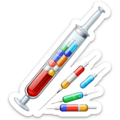 alcohol pills and drugs and serynge with needle sticker