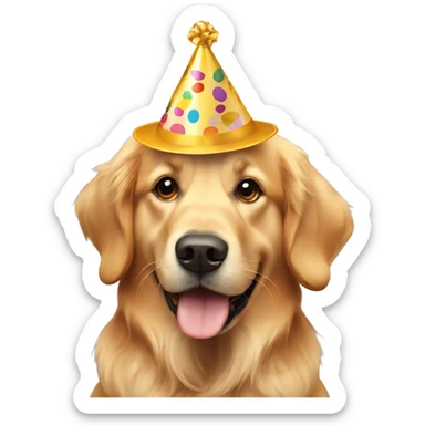 golden retriever wearing party hat sticker