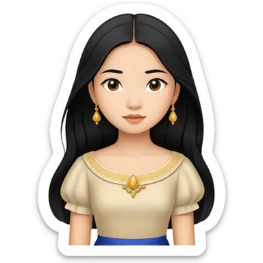 Beautiful Asian girl with long black hair wearing Filipiana dress sticker