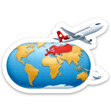 Carte du monde avec une ligne en pointillés rouge entre Fort-de France en Martinique et Paris en France avec un avion au milieu du trajet  sticker