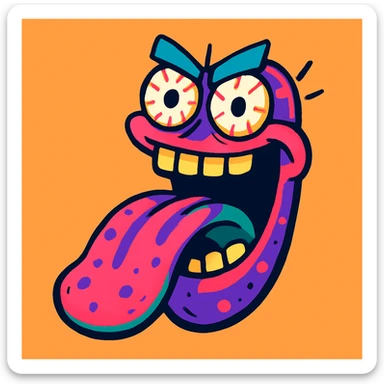 a freaky tongue, cartoon style, wild colors and playful expression sticker