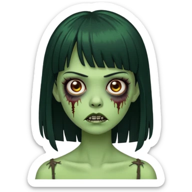 garota zumbi verde com os cabelos pretos longos e com franja curta sticker