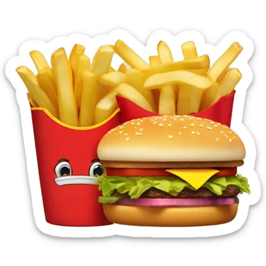 French fries and a hamburger in a mcdonald sticker