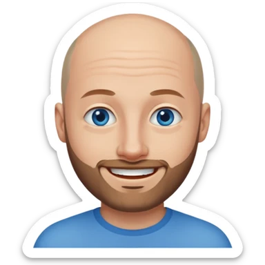 homme yeux bleus presque chauve et une barbe courte moins de chevaux et sourir sticker