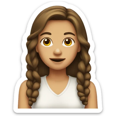 girl with brown hair with a yellow bone in mouth sticker