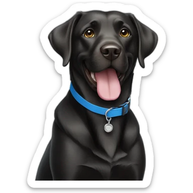 Happy Black Labrador with blue collar sticker