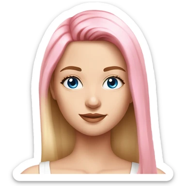 beautiful woman, long straight blonde hair, blue eyes, white tank top, pink hair highlights  sticker